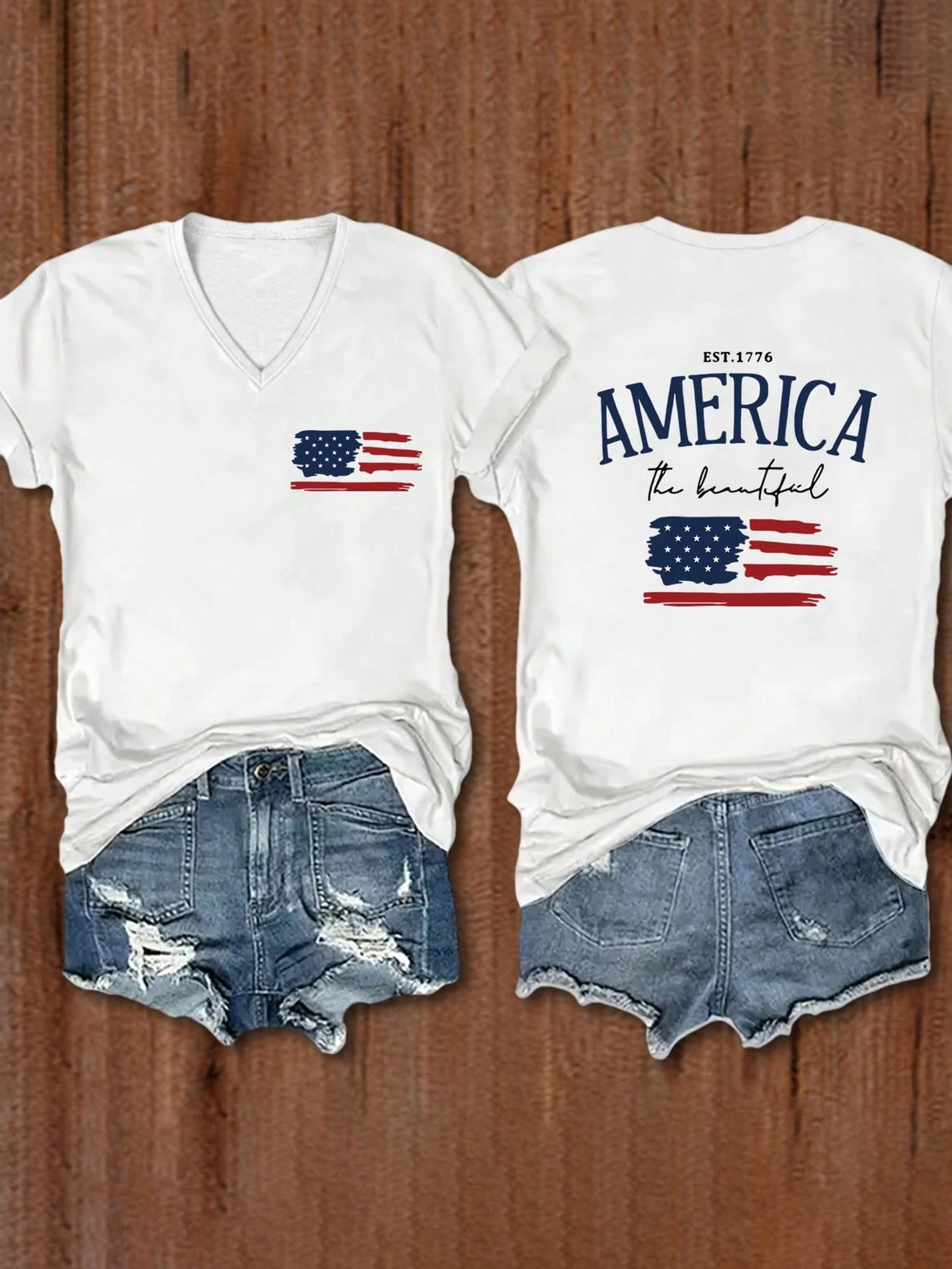 INAWLY Women Summer Short Sleeve Casual T-Shirt With Letter And American Flag Print
